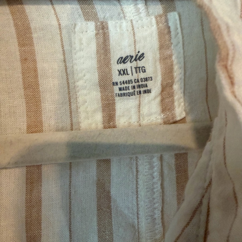 aerie Striped Button-Up Shirt in Cream & Tan - Picture 2 of 2